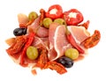 Sliced Serrano Ham With Olives And Peppers