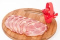 Sliced smoked ham and red easter egg Royalty Free Stock Photo