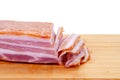 Sliced Smoked Pork Bacon on bamboo cutting board. Royalty Free Stock Photo