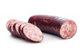 Sliced smoked pork sausage isolated on white background Royalty Free Stock Photo