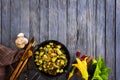 Sliced spiced zucchini with oil, salt and garlic