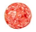 Sliced summer sausage on white background