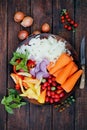 Sliced summer vegetables, top view