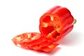 Sliced sweet bell pepper close-up on a white background, isolate, copy space Royalty Free Stock Photo