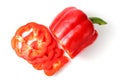 Sliced sweet bell pepper close-up on a white background, top view, flat lay, isolate, copy space Royalty Free Stock Photo