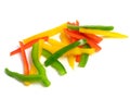 Sliced three color peppers