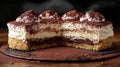Sliced Tiramisu Cake on Dark Plate Royalty Free Stock Photo