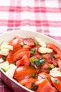 Sliced tomato with young onions salad on the table Royalty Free Stock Photo
