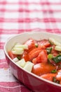 Sliced tomato with young onions salad on the table Royalty Free Stock Photo