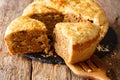 Sliced tourtiere pie with meat, mashed potatoes and spices close Royalty Free Stock Photo