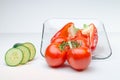 Sliced vegetables on Glass Plate white background Royalty Free Stock Photo