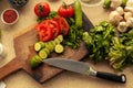 Sliced vegetables prepared for cooking vegetarian meal Royalty Free Stock Photo