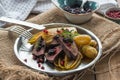 Sliced venison steak dinner Royalty Free Stock Photo