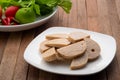 Sliced vietnamese pork sausage in white plate.asian food