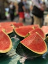 Sliced water melon fruit on the fruits and vegetables market Royalty Free Stock Photo