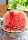 Sliced watermelon on the plate. Royalty Free Stock Photo