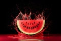 Sliced watermelon splash isolated in captivating foodgraphy photography