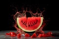 Sliced watermelon splash isolated in captivating foodgraphy photography