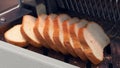 Sliced white bread in a cutting machine Royalty Free Stock Photo