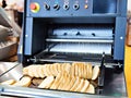 Sliced bread in cutting machine Royalty Free Stock Photo