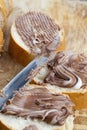 sliced white bread with sweet chocolate butter spread Royalty Free Stock Photo