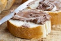 sliced white bread with sweet chocolate butter spread Royalty Free Stock Photo