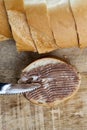 sliced white bread with sweet chocolate butter spread Royalty Free Stock Photo