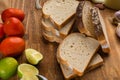 Sliced white bread with wheat flour on a wooden table. Chamado PÃÂ£o de forma Royalty Free Stock Photo