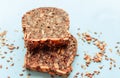 Sliced whole grain bread rye with seeds flax, sunflower, pumpkin and sesame.Healthy food, eco-friendly natural products. Fresh bre Royalty Free Stock Photo