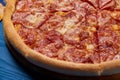 Sliced whole salami pizza. Royalty Free Stock Photo