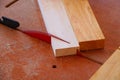 Sliced wood on a table of circular saw Royalty Free Stock Photo