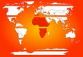 Sliced world map white continents with red warm Africa Royalty Free Stock Photo