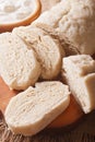 Sliced yeast knodel close-up on the table. vertical