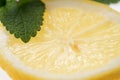 Sliced yellow lemon with leaves of fresh lemon balm Melissa officinalis Royalty Free Stock Photo