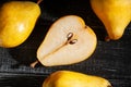 sliced yellow pear on wood Royalty Free Stock Photo