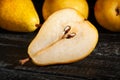 sliced yellow pear on wood Royalty Free Stock Photo