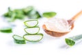 Slices of aloe vera with gel on white background Royalty Free Stock Photo