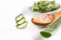 Slices of aloe vera with gel on white background Royalty Free Stock Photo