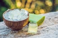 Slices of a aloe vera leaf and a bottle with transparent gel for medicinal purposes, skin treatment and cosmetics, close Royalty Free Stock Photo