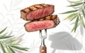 Slices of beef steak on a fork isolated on clean and white background Royalty Free Stock Photo