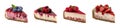 Slices of berry cheesecakes isolated on transparent background