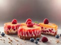 Slices Of Berry Cheesecakes Isolated On White Background. Generative AI