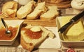 Slices of bread, butter and peach jam for breakfast Royalty Free Stock Photo