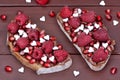 Slices of bread with chocolate and fruits