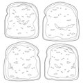 Slices of bread with fruit jam. Vector black and white coloring page Royalty Free Stock Photo