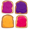 Slices of bread with fruit jam. Jelly spread on pieces of toast bread. Vector Illustration Royalty Free Stock Photo