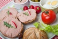 Slices of bread with home made pate, decorated with vegetables Royalty Free Stock Photo