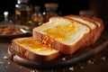 Slices of bread in the kitchen, adorned with sweet, amber honey Royalty Free Stock Photo