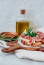 Slices of bread with spanish serrano ham Royalty Free Stock Photo