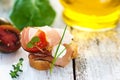 Slices of Bread with Spanish Serrano Ham Served as Tapas. Appetizer. Prosciutto Royalty Free Stock Photo